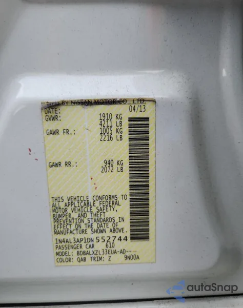 2013 Nissan Altima 2.5 from USA, damaged, VIN 1N4AL3AP1DN552744